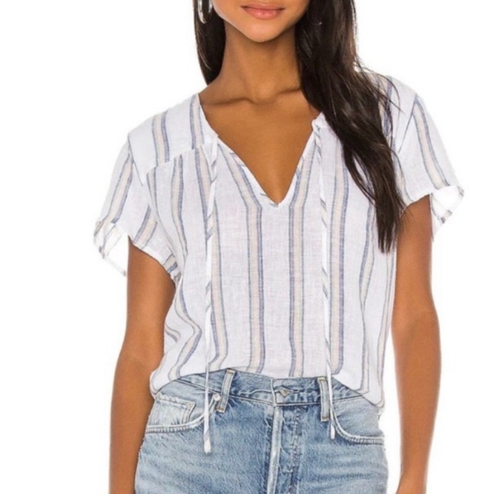 Rails Viera Blouse in Ryland Stripe S Linen Revolve Boho Coastal Top Metallic